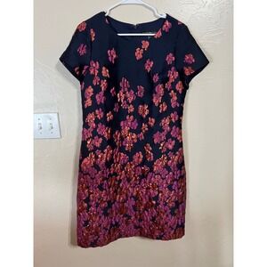 Aidan Mattox Navy Metallic Floral Jacquard Sheath Dress Size 12